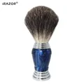 Brosse à raser professionnelle pour hommes poils de blaireau pur au miel manche en résine bleue