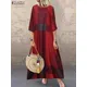 ZANZEA-Robe d'été caftan à carreaux pour femme robe à carreaux à col rond manches 2023 longue