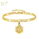 Bracelet de cheville en or 18 carats avec lettres initiales pour femme breloque hexagonale