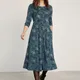 Robe mi-longue vintage à manches longues poches col rond imprimé floral rétro décontracté