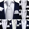 Ensemble de boutons de manchette Hanky pour hommes cravate blanc gris à pois en soie pour fête