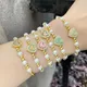 Bracelets de perles en cuivre plaqué or pour femmes perle blanche cristal CZ cœur élastique