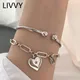 LIVVY – Bracelets en forme de cœur pour femmes couleur argent minimaliste Design Unique Simple