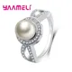 Bague en perles d'eau douce pour femmes grande taille ronde muette blanche bijoux en perles