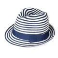 Chapeau de paille pour femmes pare-soleil Panama rayé en papier à bord court bleu printemps été