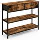 Table de Console Industrielle à 3 Niveaux avce 2 Tiroirs Pliables en Tissu, Meuble d'Entrée Cadre