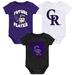 Newborn & Infant Purple/Black/White Colorado Rockies Minor League Player Three-Pack Bodysuit Set