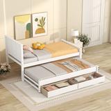 Twin Size Wood Daybed with Trundle and Storage Drawers Modern Day Bed Frame for Living Room Bedroom Guest Room