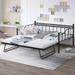 Full Size Metal Daybed with Twin Size Adjustable Trundle, Portable Folding Trundle