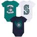 Newborn & Infant Aqua/Navy/White Seattle Mariners Minor League Player Three-Pack Bodysuit Set