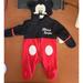 Disney Costumes | Mickey Mouse One Piece Footed, Hooded With Hand Covers Fleece Jumper Disney 0/3m | Color: Black/Red | Size: 0-3 Months
