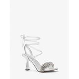 Michael Kors Lucia Embellished Metallic Leather Sandal Silver 7