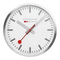 Mondaine - Wanduhr A995.Clock.17SBV 40cm - Bahnhofsuhr in Silber aus Aluminium mit rotem Sekundenzeiger staubbeständig - Hergestellt in der Schweiz