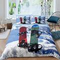 Snowboard Duvet Cover Set Snow Mountain Bedding Set 3pcs for Kids Boys Teens Winter Snow Scenery Print Comforter Cover Microfiber Bedspread Cover with 2 Pillow Cases(No Comforter) Double Size