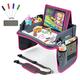 Kids Travel Tray with Dry Erase Board, Car Seat Lap for Food & Play Activity, Carseat Table Trays for Toddler, Kid Activity Desk for Air Travel, No-Drop Tablet Holder & Borders (Grey with Pink Frame)