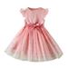 YDOJG Girls Fashion Dresses Kids Toddler Children Baby Girls Bowknot Ruffle Short Sleeve Tulle Birthday Dresses Patchwork Party Dress Princess Dress Outfits Clothes