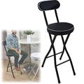 Folding Bar Stools with Back Rest (Black & White), 22"/24"/26" Kitchen Breakfast High Bar Seat, Cushioned Padded Counter Barstool Chair, Metal Leg, Footrest (Color : Black1Pcs, Size : Sitting height