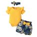 YDOJG Toddler Girls Outfit S Girl Clothes Soild Romper Floral Shorts Headband 3Pcs Outfits Set