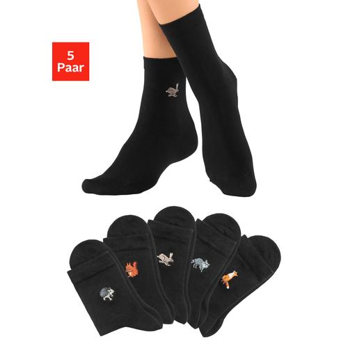 Socken H.I.S Gr. 35-38, schwarz Damen Socken mit hochwertiger Stickerei