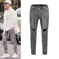 High Street Effiloché Trou Ceintures Jeans Pantalon pour Hommes Retro Straight DistMurcia Ripped