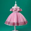 Robe de Princesse à Paillettes pour Fille Tenue de Cérémonie d'Été Vêtement de Bal pour Enfant de