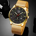 montre homme Montres de luxe en cuir pour hommes d'affaires bracelet en acier inoxydable Quartz