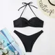 Maillot de bain deux pièces pour femmes bikini uni soutien-gorge push-up culotte tanga style