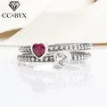 CC bagues Vintage pour femmes bijoux couleur argent cœur blanc/rouge zircone cubique noir oxydé