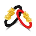 Group bague en or jaune 24 carats pour femme or dur 3D Pixiu Luck ficelle rouge et ficelle noire