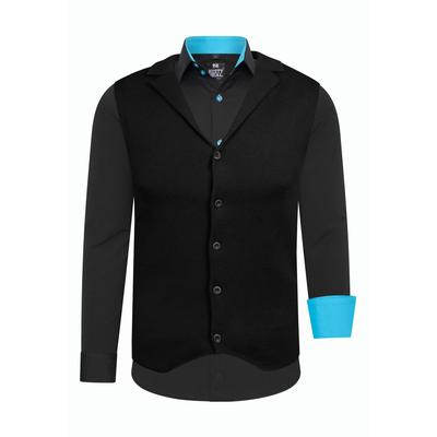 Langarmhemd RUSTY NEAL, Herren, Gr. XL, EURO-Größen, bunt (schwarz, türkis), 60% Baumwolle, 37% Polyester, 3% Elasthan, mehrfarbig, casual, Langarm, Hemden, inklusive Langarmhemd und Weste Image