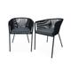 2 fauteuils de jardin, corde noire, coussin gris