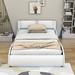 Ivy Bronx Califano Faux Leather Platform Bed w/ LED Light Wood & /Upholstered/Metal & /Metal/Faux leather in White | 29 H x 62 W x 91 D in | Wayfair