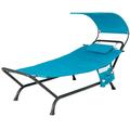 Fonirra Outdoor Lounge Chair with Canopy Patio Chaise Lounge Chair w/ Cushion Pillow & Storage Bag Blue