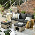 Ovios 3 Pieces Outdoor Furniture All Weather Wicker Patio Conversation Sectional Sofa Set with Storage Box for Garden Backyard