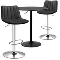 MoNiBloom 3 Piece Bar Table and Chair Set 31.5 Round Wood Cocktail Table and PU Leather Adjustable Swivel for Pub Dining Room