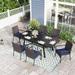 Sophia & William 7-Piece Patio Dining Set with Extendable Table & 6 Rattan Chairs Black & Navy Blue