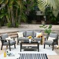 Ovios 4 Piece Outdoor Furniture All-Weather Patio Conversation Set Wicker Sectional Sofa with 5 Cushions