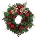 Green Pine Artificial Christmas Wreath Bows Plaid Ornaments 24" Unlit