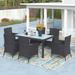 7-piece Outdoor Patio Wicker Dining set with Beige Cushion (Black)