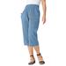 Plus Size Women's Wide-Leg Crop Chambray Pants by Jessica London in Light Wash (Size 26 W)