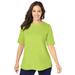 Plus Size Women's Stretch Cotton Cuff Tee by Jessica London in Dark Lime (Size 30/32) Short-Sleeve T-Shirt