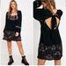 Free People Dresses | Free People Embroidered Babydoll Pull Over Open Back Mini Dress Tunic Size S | Color: Black/Purple | Size: S