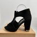 Michael Kors Shoes | Michael Kors Black Suede Gold Chain Detail Chinky Block Open Toe Sandal Heels 7 | Color: Black/Gold | Size: 7