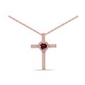 Sterling Silver Genuine, Simulated Gemstone & Cubic Zirconia Halo Heart Cross Pendant Necklace for Women Girls Gift Box, Metal, Ruby