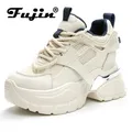 Fujin – baskets à semelle compensée en cuir véritable pour femme chaussures de sport épaisses à