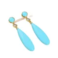 Boucles d'Oreilles en Forme de Larme pour Femme Bijoux en Plaqué Or Bleu Turquoise Style