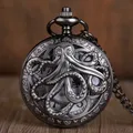 Montre de poche à quartz vintage Octopus Hollow Half Hunter montre de poche noire avec collier