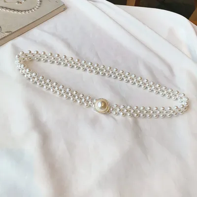 JOWomen's Elastic Belt with Diamond Decoration Large Pearl Waist All-Match Skirt Fashion Casual