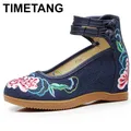 TIMETANG – chaussures en toile pour femmes semelles compensées de 7cm talons hauts cachés fleurs