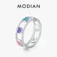 MODIAN-Bague en argent regardé 925 pour femme arc-en-ciel cœurs colorés bague en émail bijoux